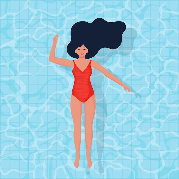 Woman in swimsuit on the water woman swims in the pool vector illustration in flat style