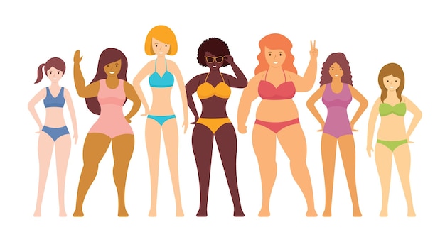 Vector woman in swimsuits various type of body shape