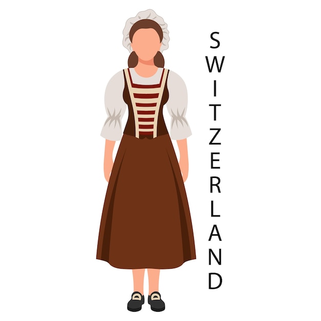 Woman in swiss folk costume and headdress culture and traditions of switzerland illustration