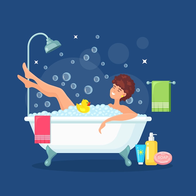 Vector woman take a bath.