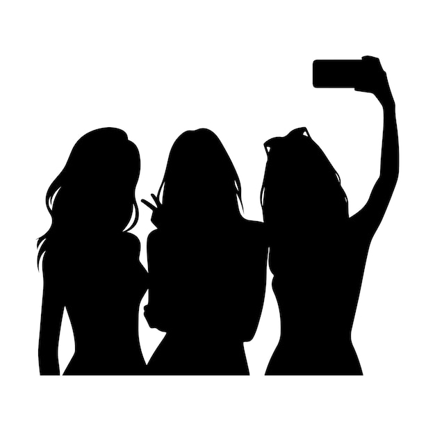 Vector woman take a selfie vector silhouette black color selfie