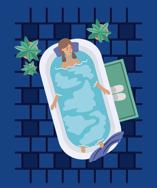 woman taking a bath tub vector illustration design