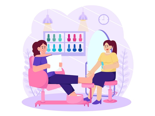 Woman Taking Care Of Her Nails In Nail Beauty Salon Illustration