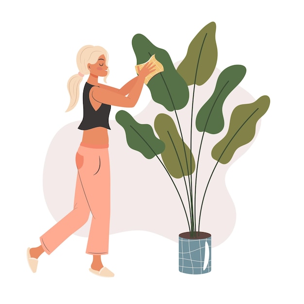 Vector woman taking care of a plant vector concept illustration