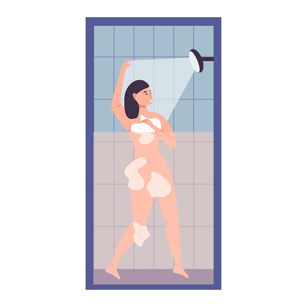 Woman taking morning shower in bathroom