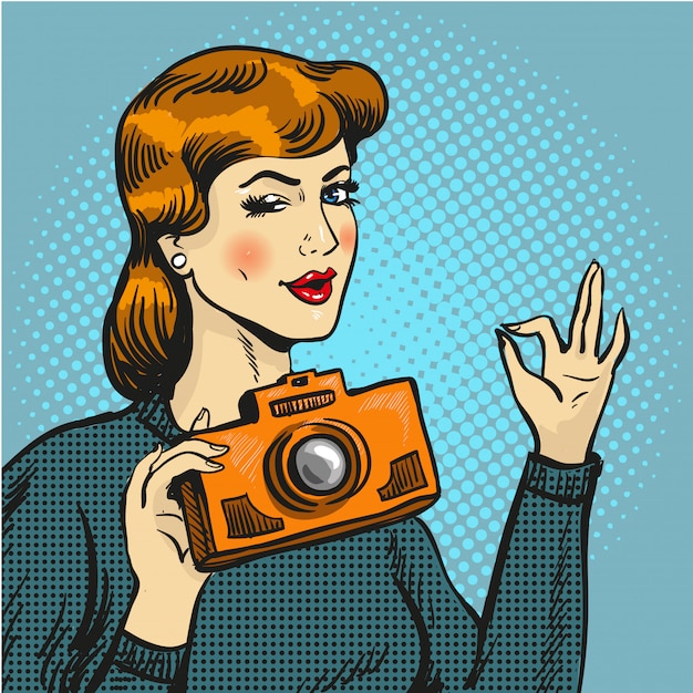 Woman taking photo in pop art style