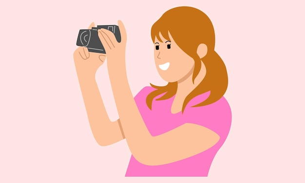 Woman taking pictures by digital camera