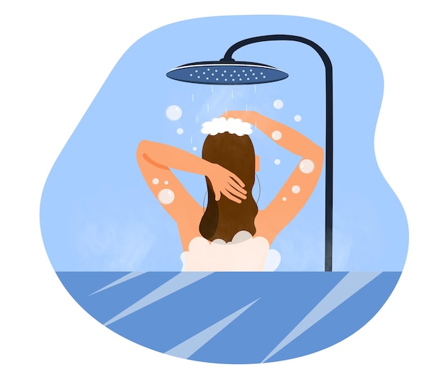 Vector woman taking shower