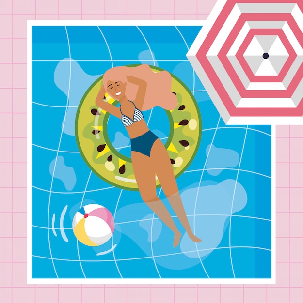 Vector woman taking sun in the pool