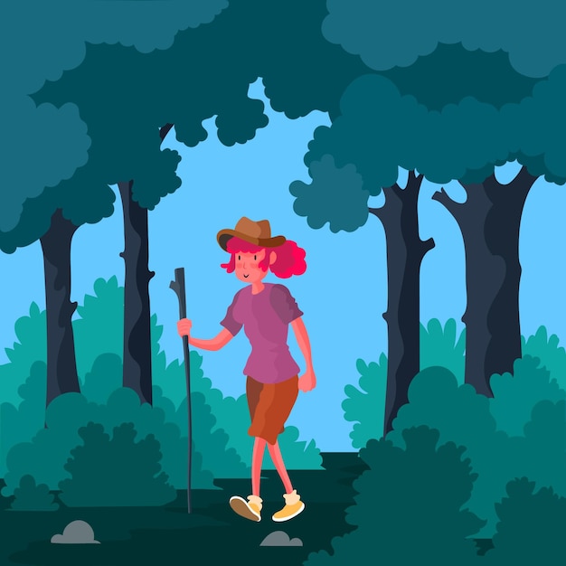 Woman taking a walk in the forest