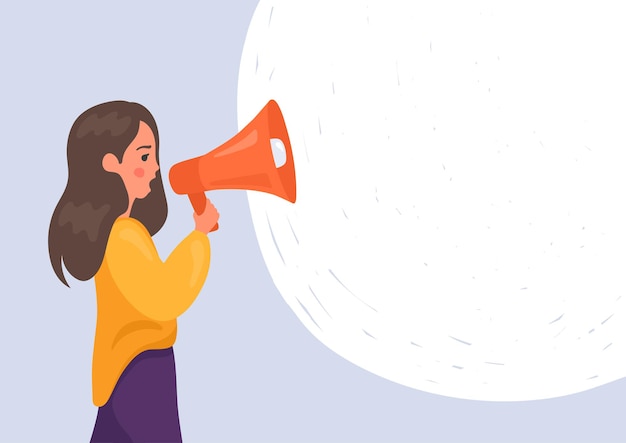 Vector woman talking to megaphone with place for your text