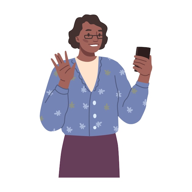 Vector woman talking on phone video call