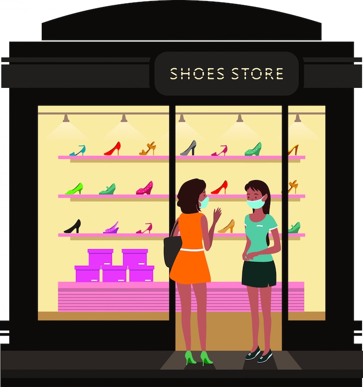 Vector a woman talking to the sales woman at shoes store