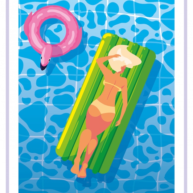 Woman tanning in float on the pool