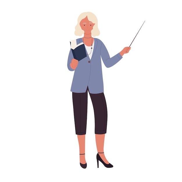 Vector woman teacher with pointing stick