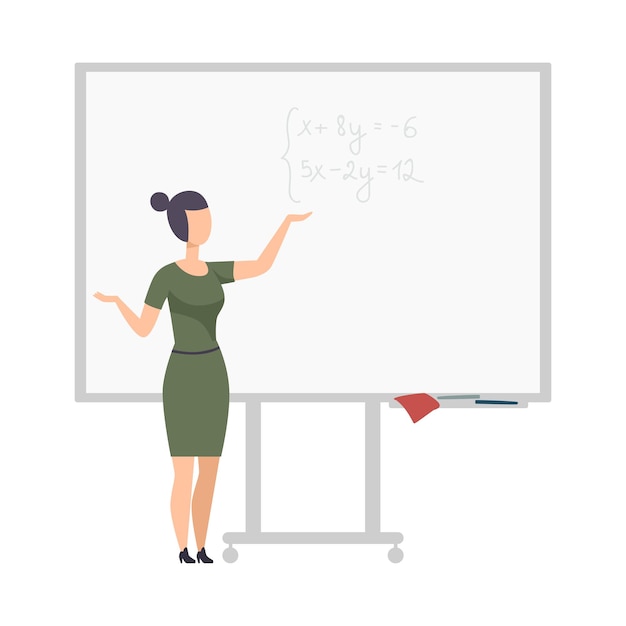 Vector woman teaches algebra on the blackboard vector illustration