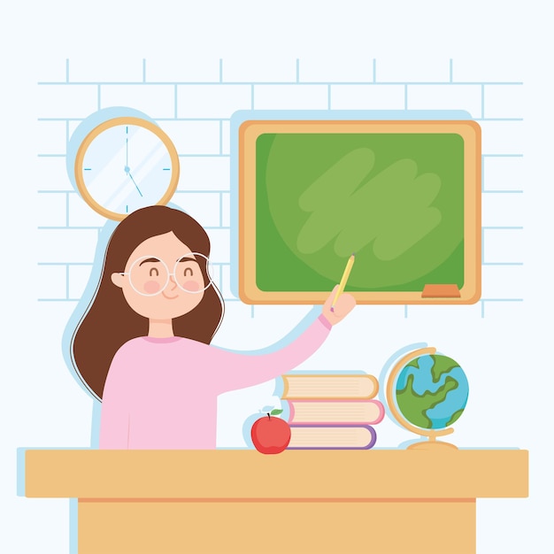 Woman teaching at school desk