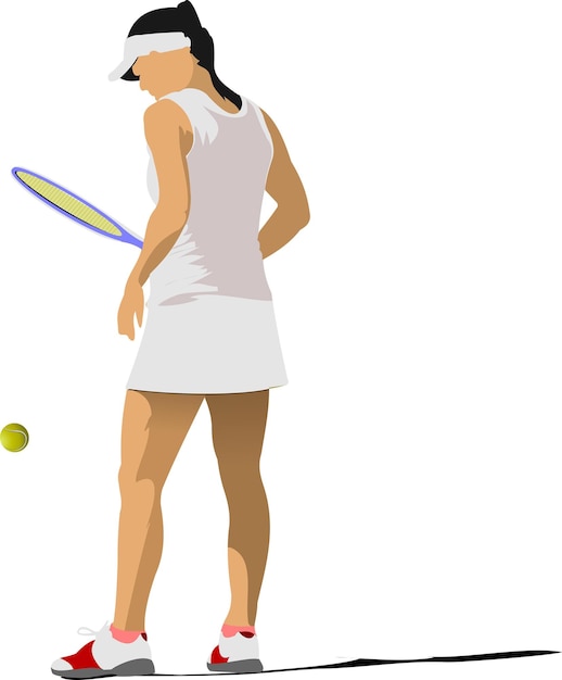 Woman tennis poster colored vector illustration