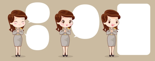 Vector woman thai government officers in uniform presenting with blank space for your text