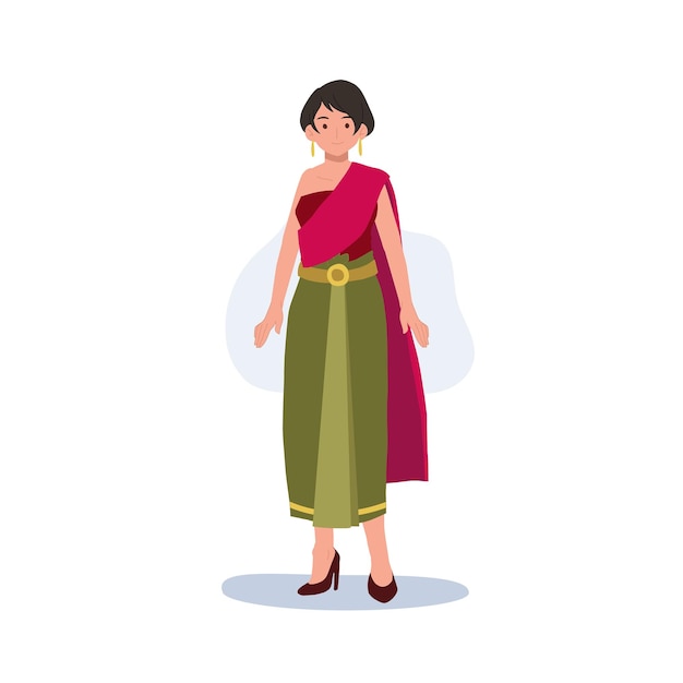 Vector woman in thai traditional clothes traditional southeast asian costume thailand flat vector illustration