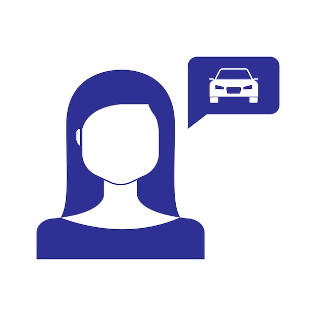Woman think bubble car icon with flat vector shape