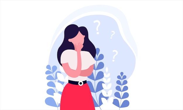 Woman thinking flat vector illustration