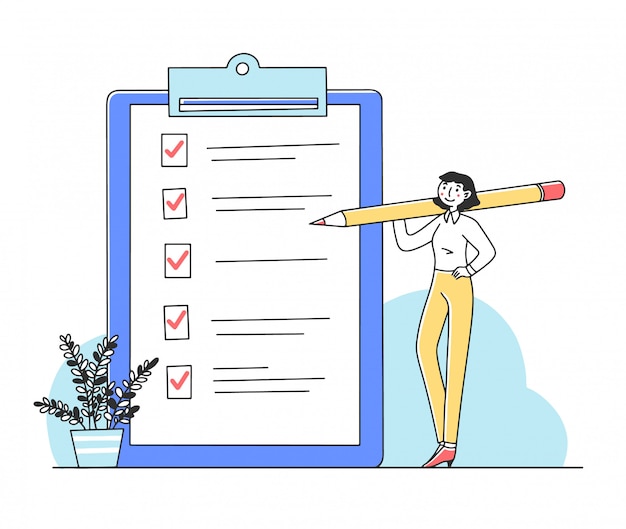 Woman ticking off tasks on checklist   illustration