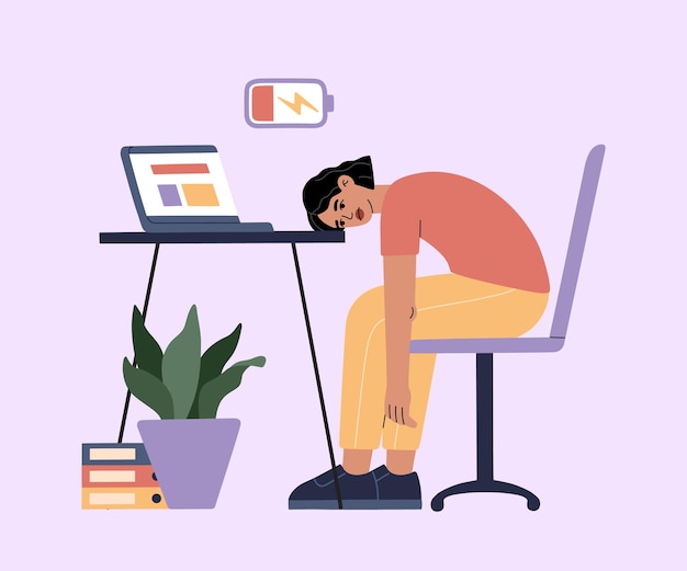 Woman tired of hard working, sleepy at work