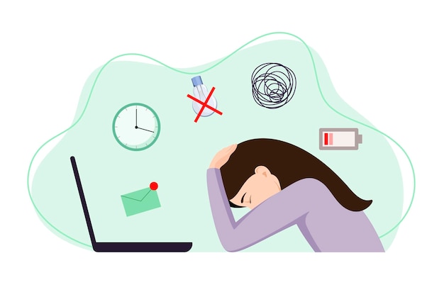 a woman tired of work. depression. stress in the workplace.