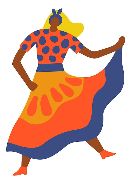 伝統的なラテンドレスを着た女性 カラフルなキャラクターが踊る