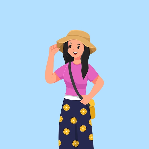 Woman Traveler Character Design Illustration