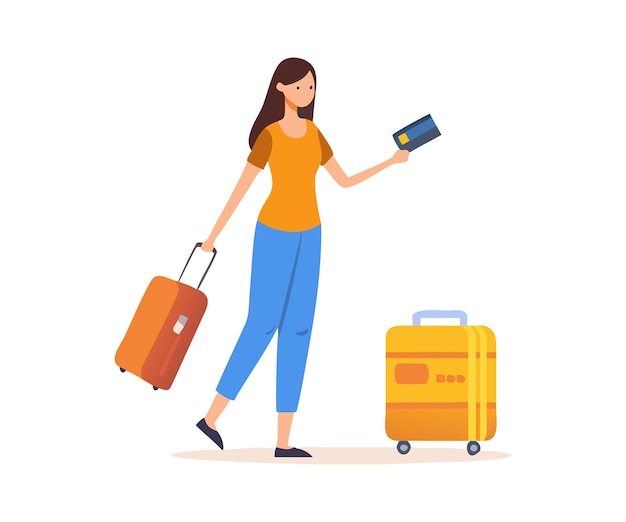 スーツケース を 持っ て 旅 を し て いる 女性
