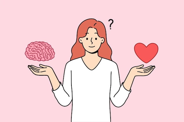 Vettore la donna cerca di trovare l'equilibrio tra l'istruzione e la relazione romantica tenendo cuore e cervello