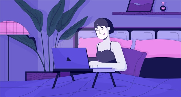 woman typing laptop in bed at late night lofi wallpaper