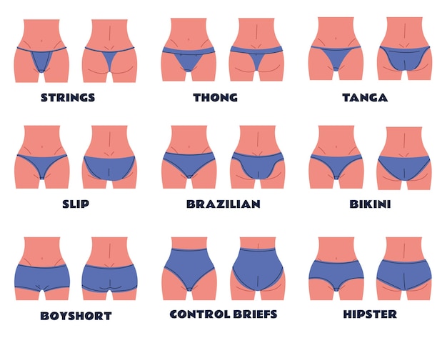 Set variety models of women bikini briefs, vector design and shape