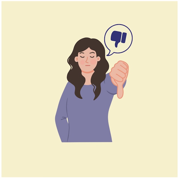 A woman upset unhappy face gesture show thumbs down dislike vector