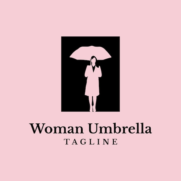 Woman use umbrella silhouette logo vector