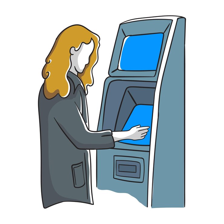 Vector woman using atm machine for withdrawing money