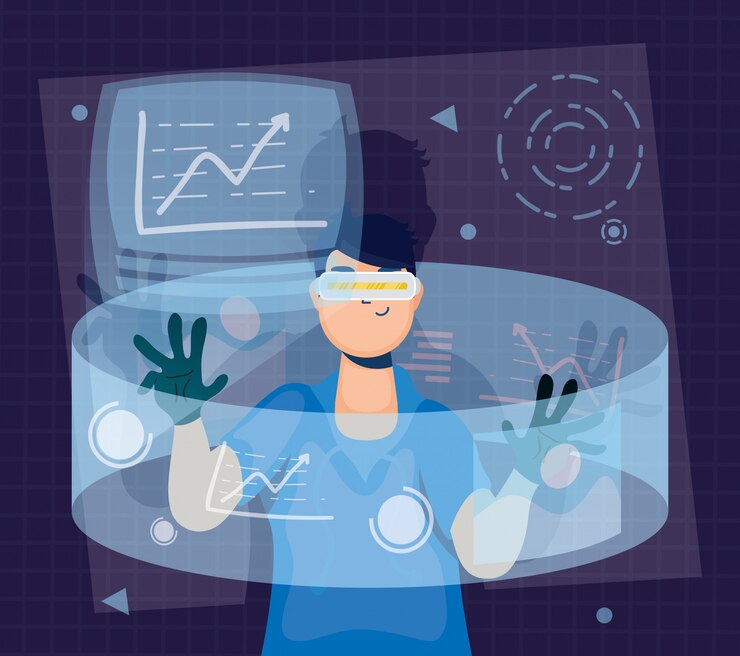Vector woman using augmented reality technology
