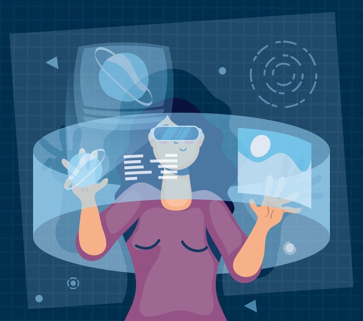 Vector woman using augmented reality technology