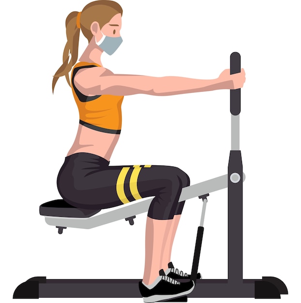 Vector woman using chest fly machine illustration