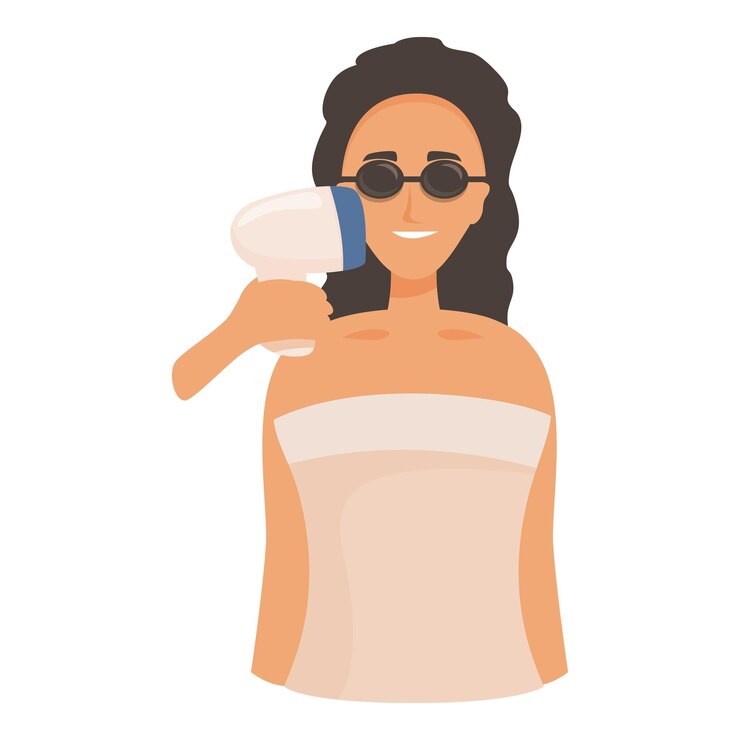 Vector woman using ipl device for hair removal at home