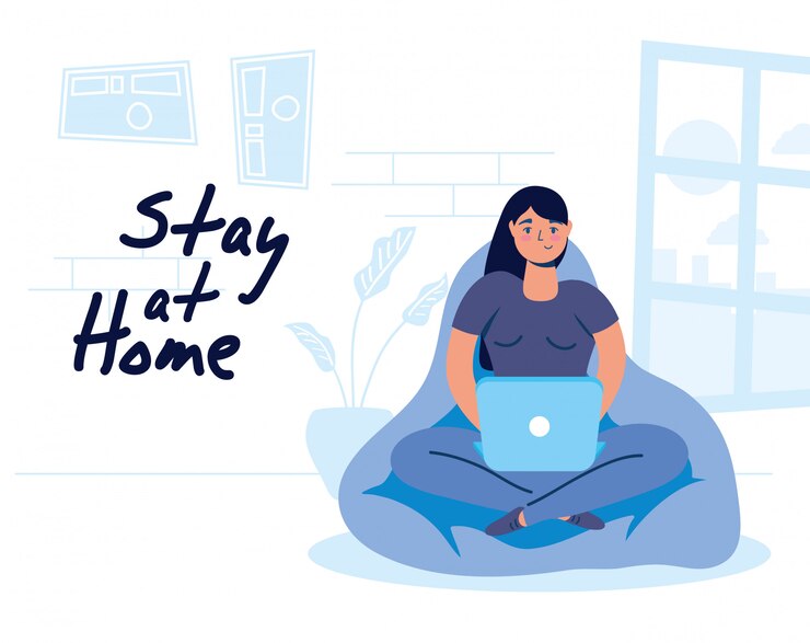 Vector woman using laptop in sofa