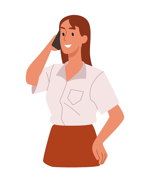 Vector woman using mobile phone