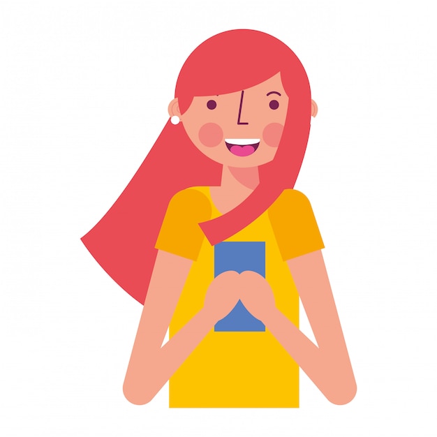 Vector woman using mobile