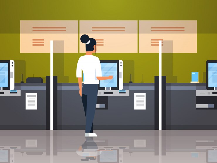 Vector woman using self service machine