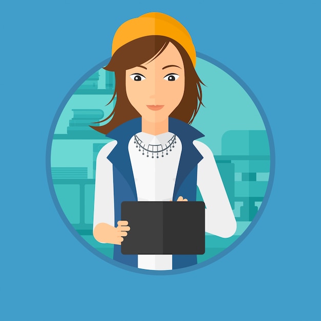 Vector woman using tablet computer.