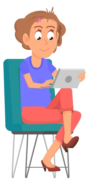 Woman using tablet Social media surfing Cartoon female character