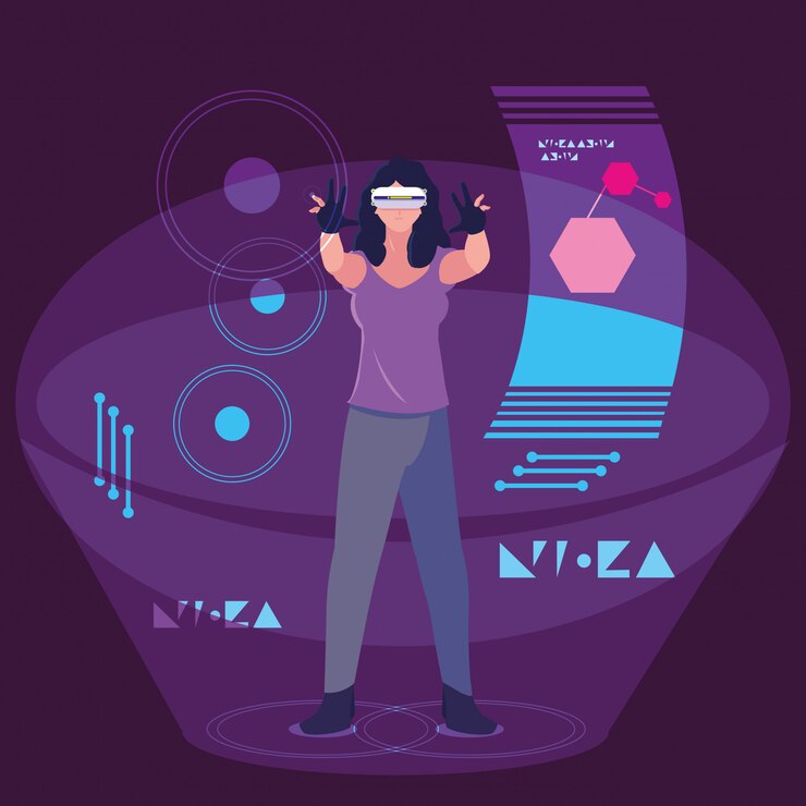 Vector woman using technology of augmented reality