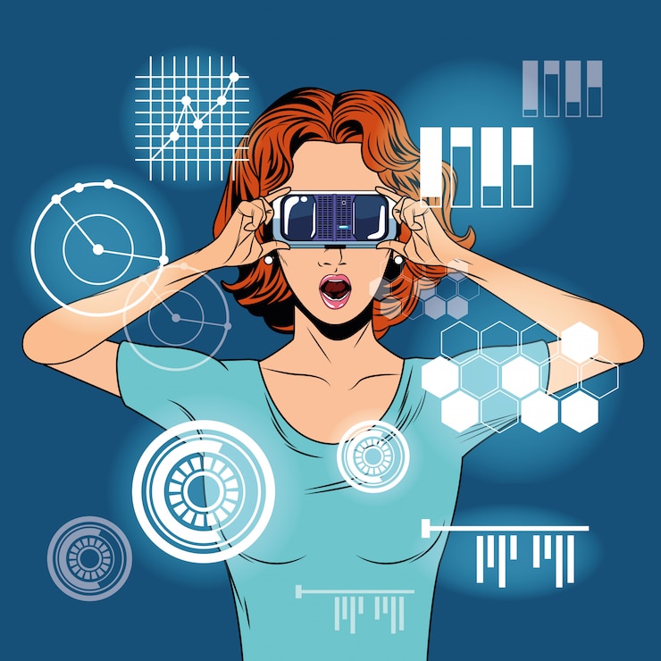 Vector woman using virtual reality glasses